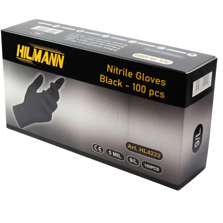 Fekete nitril kesztyű L 100db-os készlet, HILMANN