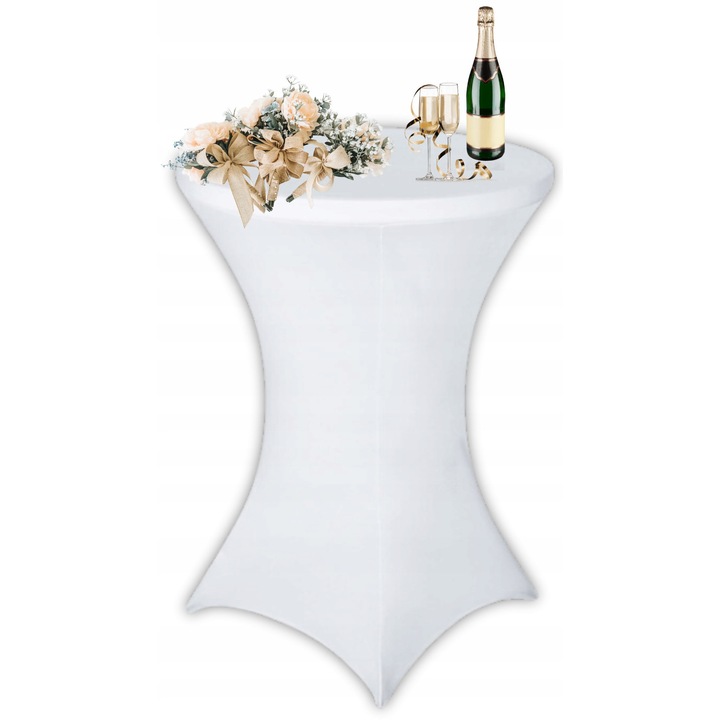 Husa de masa pentru catering, HomeDesign, Flexibila, Material: poliester si elastan, Rezistenta la uzura, Usor de curatat, 110 x 80 cm, Alb