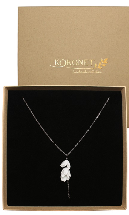 Colier argintiu cu flori lucrat MANUAL pentru nunta, rustic pentru nunta si petrecere