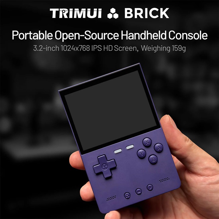 TRIMUI Brick ретро конзола с игри, 64GB, 4 ядра Cortex-A53 2.0GHz, 1GB RAM, IPS LCD 3.2" 1024x768 4:3, 3000 mAh батерия, WiFi, Bluetooth, индиго, преносима