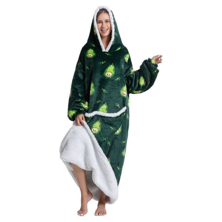 TillyBilly extra hosszú pulóver kapucnival, ujjakkal és zsebekkel, túlméretezett kapucnis pulcsi, ultra puha, könnyű és meleg polár női és férfi számára, PEAR PEOPLE