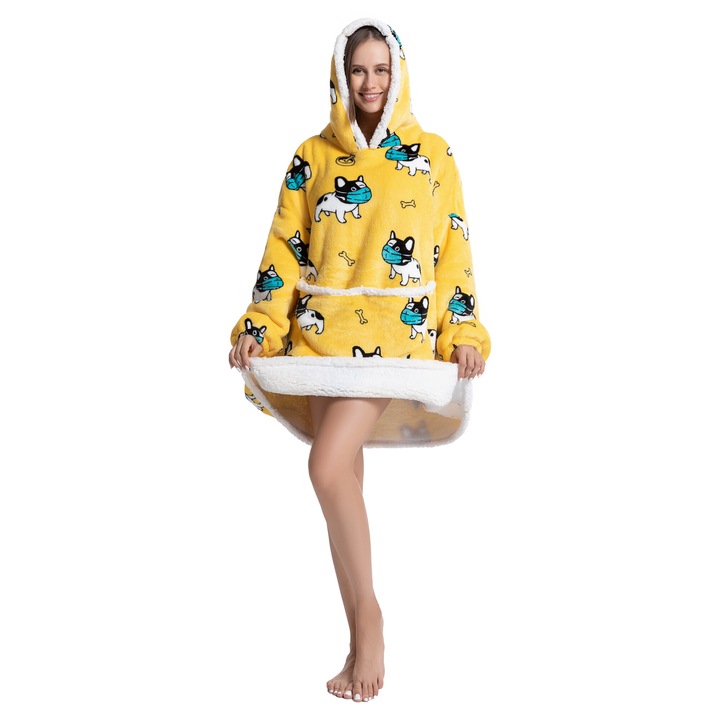 TillyBilly pulóver takaró ujjal, kapucnival és zsebekkel, kapucnis pulcsi, ultra puha, könnyű és meleg, sarki szőrös, MASK DOG modell