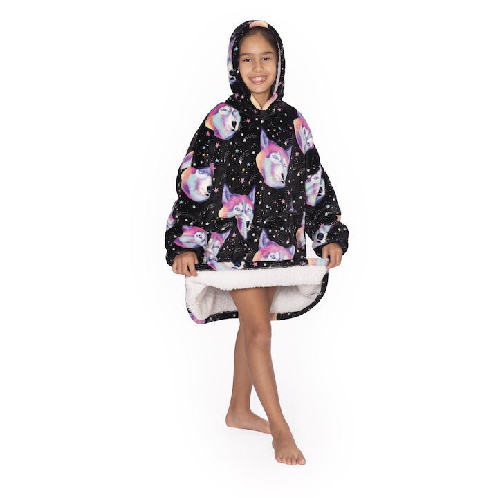 Суитшърт TillyBilly Junior с ръкави, качулка и джобове, качулка, ултра мека, лека и топла, полярно пухкава, модел FUNNY DOG