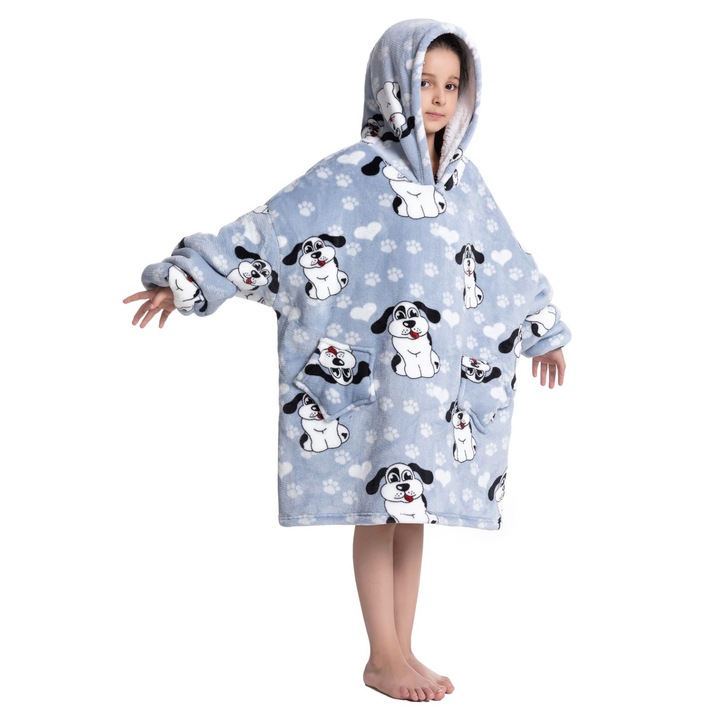 TillyBilly Junior pulóver takaró ujjal, kapucnival és zsebekkel, kapucnis pulcsi, ultra puha, könnyű és meleg, sarki szőrös, BIG EARS DOG modell