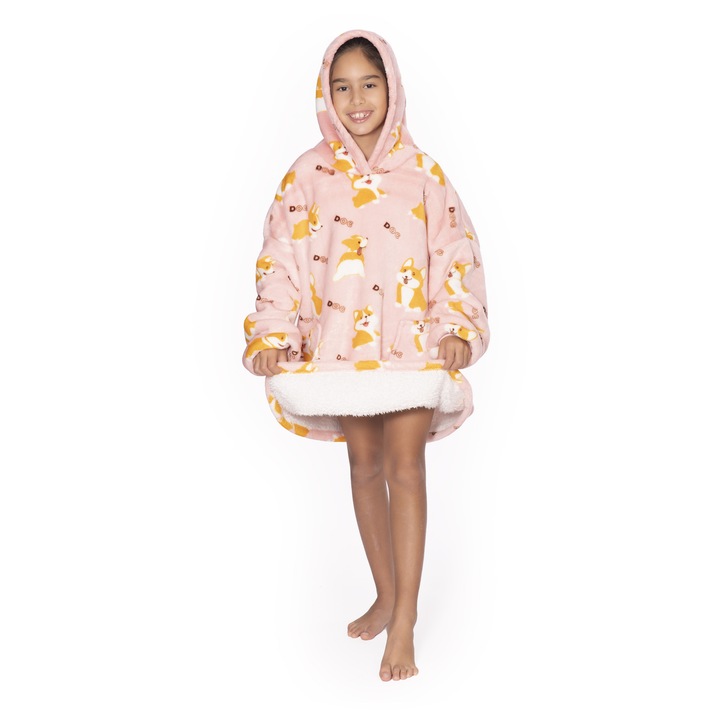 Суитшърт TillyBilly Junior с ръкави, качулка и джобове, качулка, ултра мека, лека и топла, поларено пухкава, модел CORGI