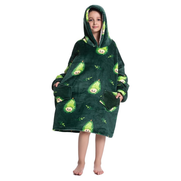 TillyBilly Junior pulóver takaró ujjal, kapucnival és zsebekkel, kapucnis pulcsi, ultra puha, könnyű és meleg, sarki szőrös, PEAR PEOPLE modell