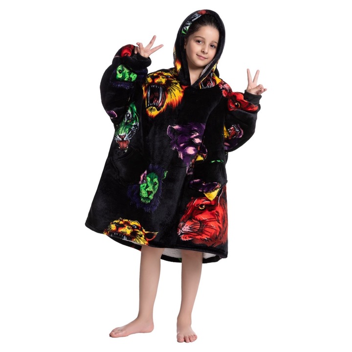 TillyBilly Junior pulóver ujjakkal, kapucnival és zsebekkel, kapucnis pulcsi, ultra puha, könnyű és meleg, sarki szőrös, BEAST modell