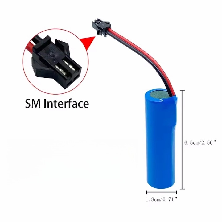 Батерия 3.7V 18650 Li-ion 3000mAh, размери 65x18x18mm, SM конектор