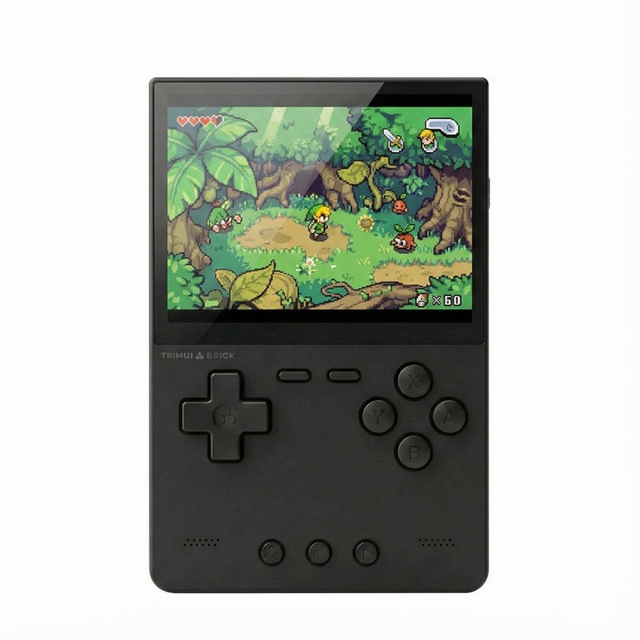 Consola retro TRIMUI Brick 64GB cu jocuri, quad core Cortex-A53 2.0GHz, 1GB RAM, IPS LCD 3.2" 1024x768 4:3, acumulator 3000 mAh, WiFi, Bluetooth, neagra, portabila