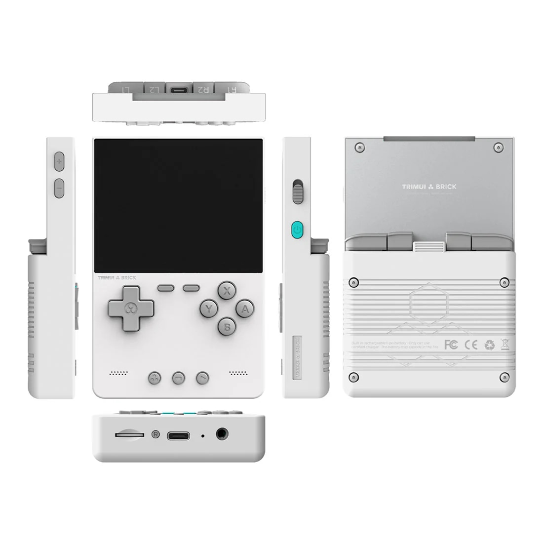 Consola retro TRIMUI Brick 64GB cu jocuri, quad core Cortex-A53 2.0GHz, 1GB RAM, IPS LCD 3.2" 1024x768 4:3, acumulator 3000 mAh, WiFi, Bluetooth, alba, portabila
