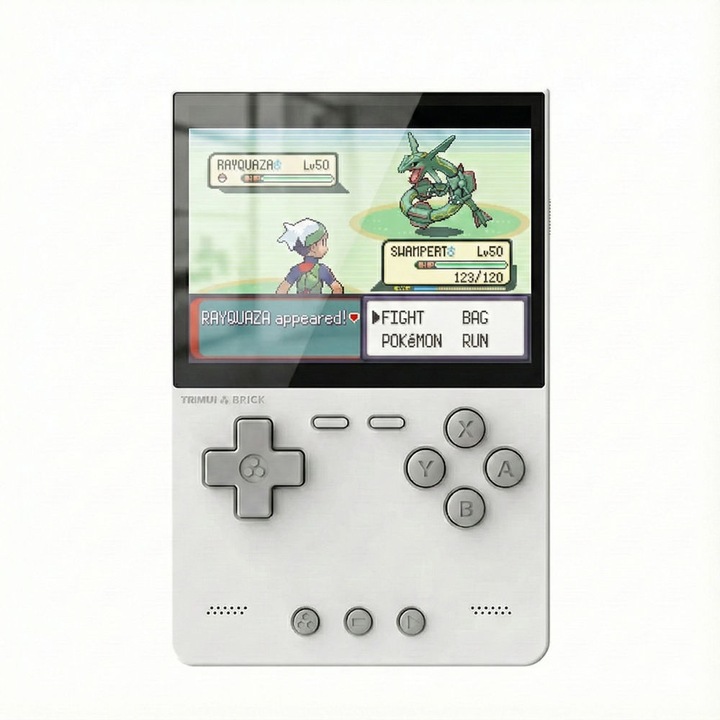 Consola retro TRIMUI Brick 64GB cu jocuri, quad core Cortex-A53 2.0GHz, 1GB RAM, IPS LCD 3.2" 1024x768 4:3, acumulator 3000 mAh, WiFi, Bluetooth, alba, portabila