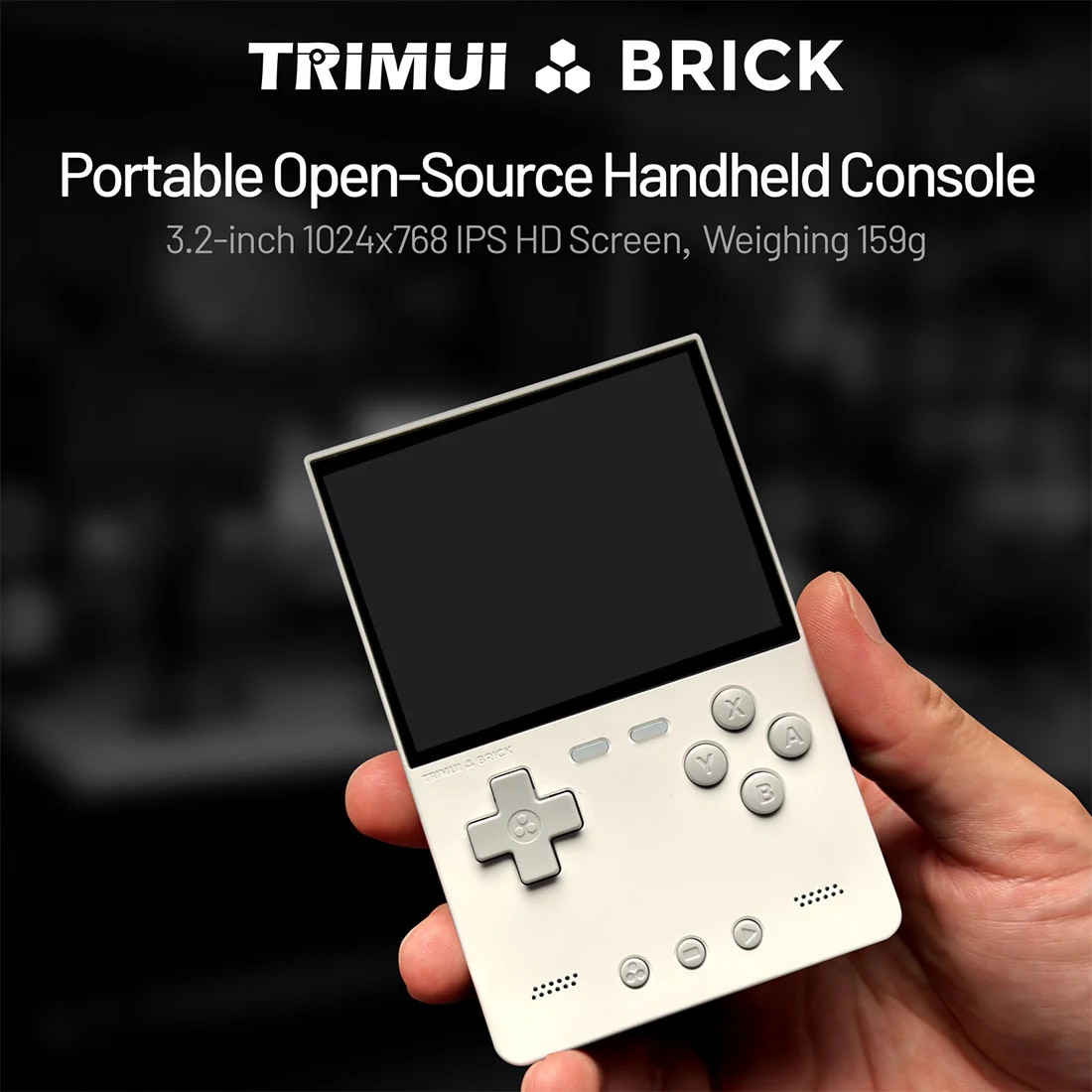 Consola retro TRIMUI Brick 64GB cu jocuri, quad core Cortex-A53 2.0GHz, 1GB RAM, IPS LCD 3.2" 1024x768 4:3, acumulator 3000 mAh, WiFi, Bluetooth, alba, portabila