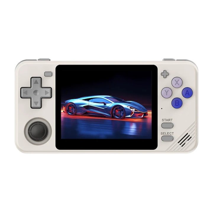 Consola retro Powkiddy RGB10X 64GB cu jocuri, quad core Cortex-A35 1.5GHz, 1GB RAM, IPS LCD 3.5" 640x480 4:3, acumulator 2800 mAh, gri, portabila