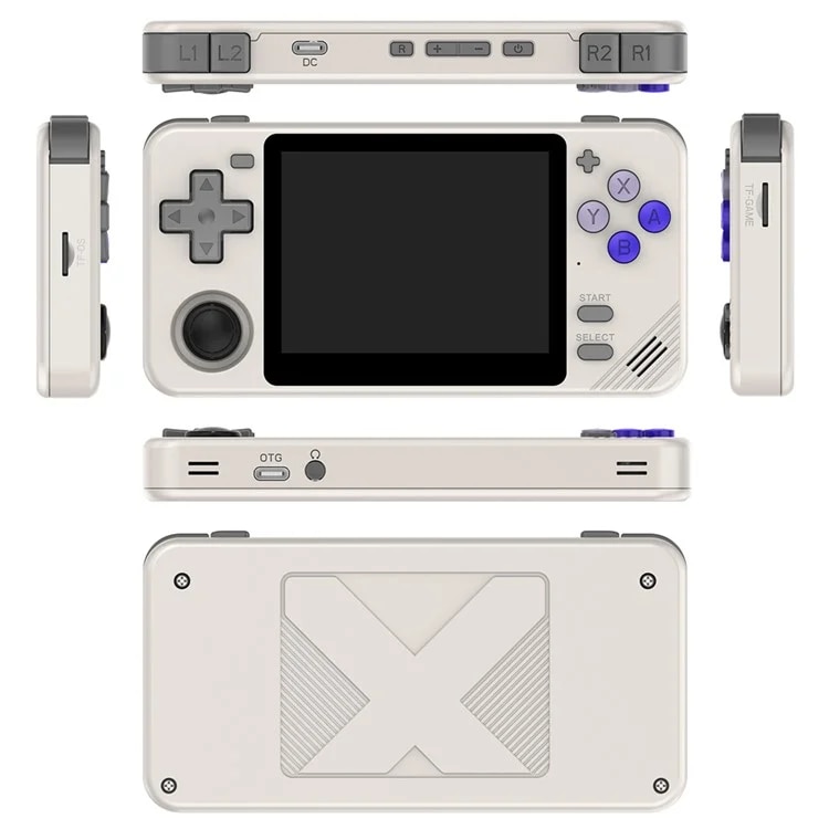Consola retro Powkiddy RGB10X 64GB cu jocuri, quad core Cortex-A35 1.5GHz, 1GB RAM, IPS LCD 3.5" 640x480 4:3, acumulator 2800 mAh, gri, portabila