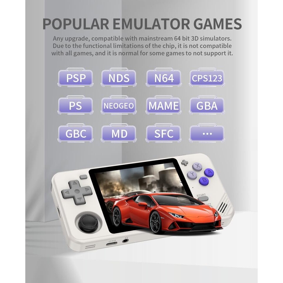 Consola retro Powkiddy RGB10X 64GB cu jocuri, quad core Cortex-A35 1.5GHz, 1GB RAM, IPS LCD 3.5" 640x480 4:3, acumulator 2800 mAh, gri, portabila