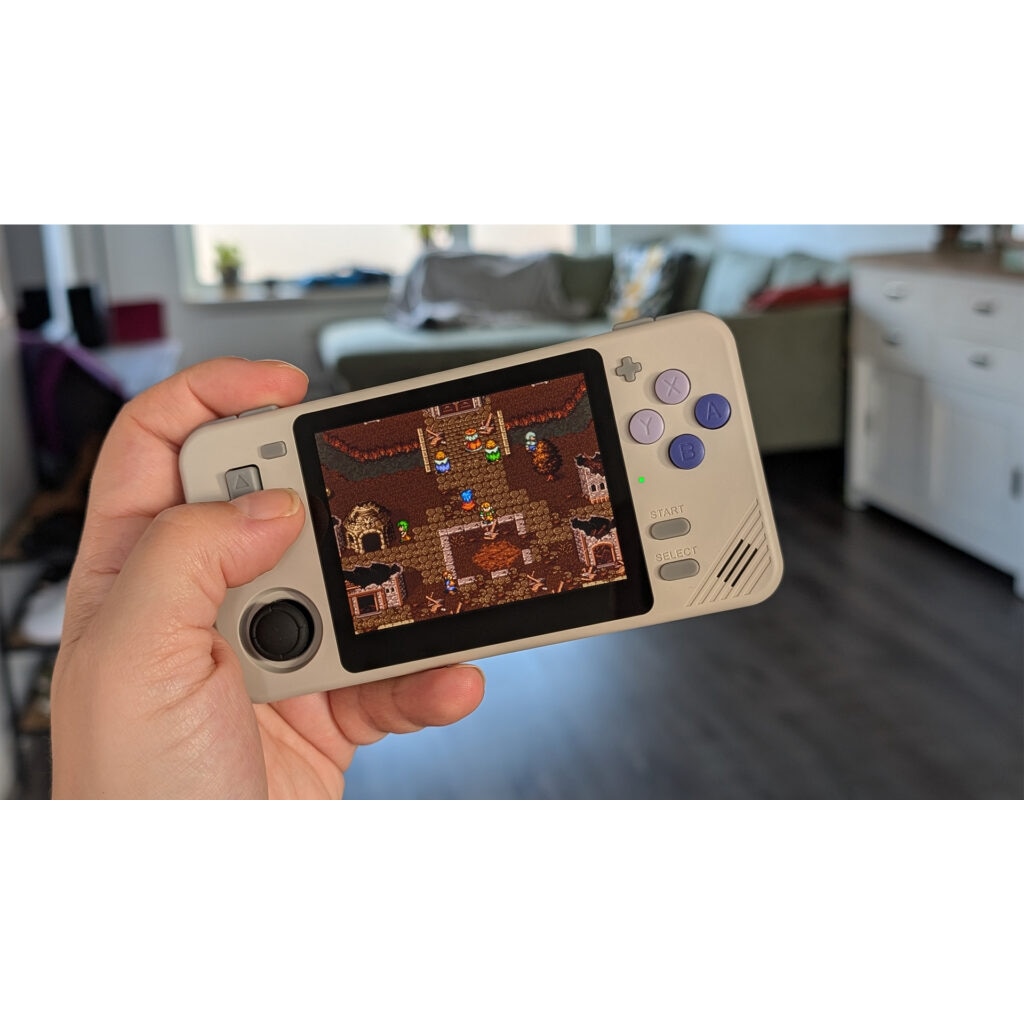 Consola retro Powkiddy RGB10X 64GB cu jocuri, quad core Cortex-A35 1.5GHz, 1GB RAM, IPS LCD 3.5" 640x480 4:3, acumulator 2800 mAh, gri, portabila