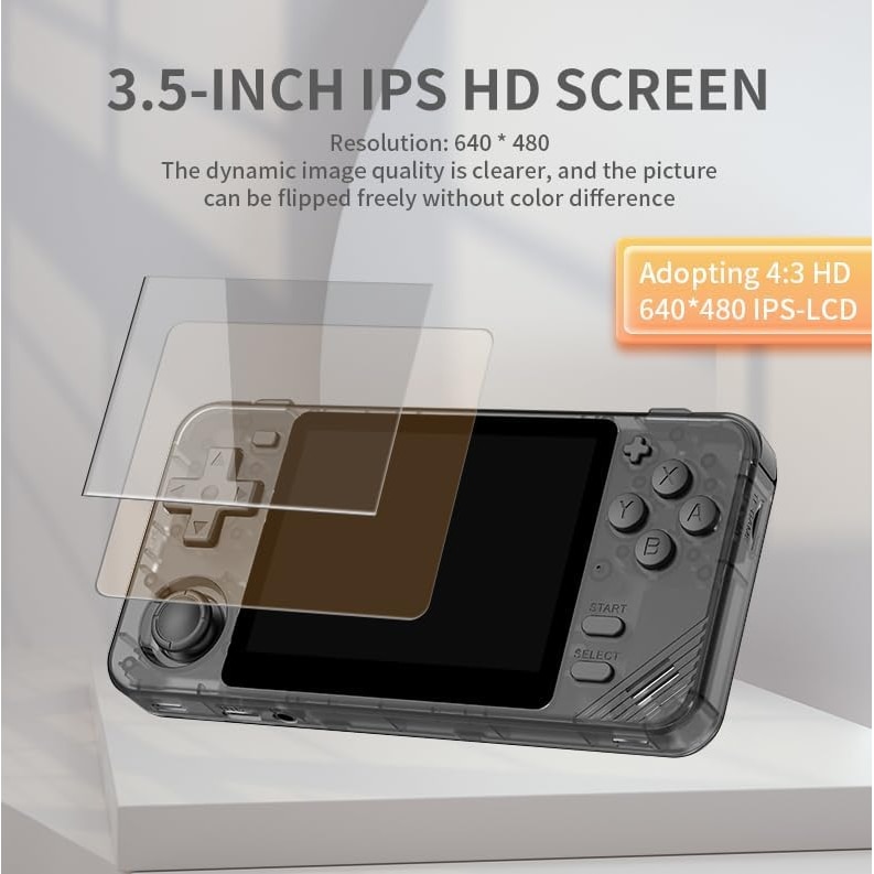 Consola retro Powkiddy RGB10X 64GB cu jocuri, quad core Cortex-A35 1.5GHz, 1GB RAM, IPS LCD 3.5" 640x480 4:3, acumulator 2800 mAh, neagra, portabila