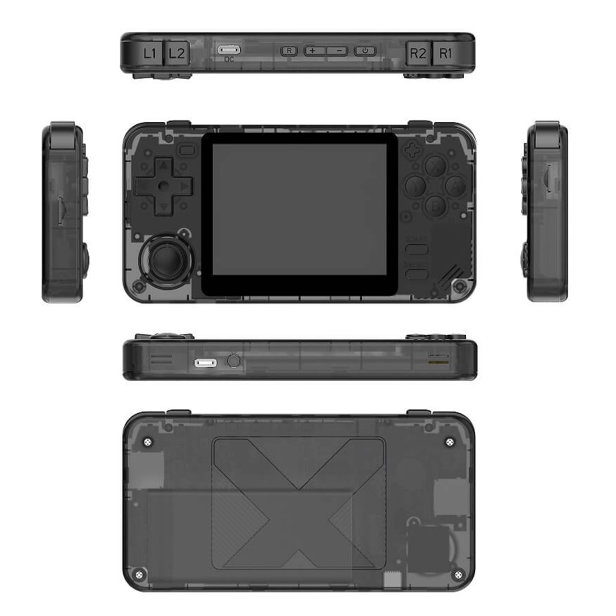 Consola retro Powkiddy RGB10X 64GB cu jocuri, quad core Cortex-A35 1.5GHz, 1GB RAM, IPS LCD 3.5" 640x480 4:3, acumulator 2800 mAh, neagra, portabila