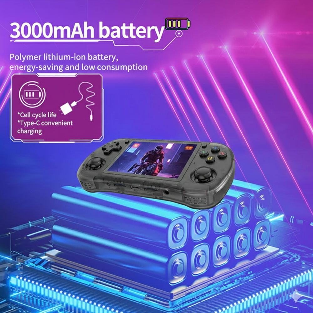 Consola retro Powkiddy X35H 64GB cu jocuri, quad core Cortex-A55 2.0GHz, 1GB RAM, IPS LCD 3.5" 640x480 4:3, acumulator 3000 mAh, bluetooth, neagra, portabila