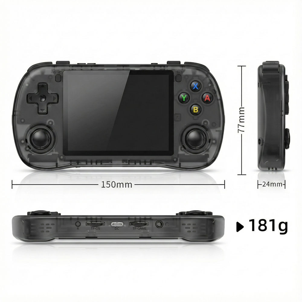 Consola retro Powkiddy X35H 64GB cu jocuri, quad core Cortex-A55 2.0GHz, 1GB RAM, IPS LCD 3.5" 640x480 4:3, acumulator 3000 mAh, bluetooth, neagra, portabila