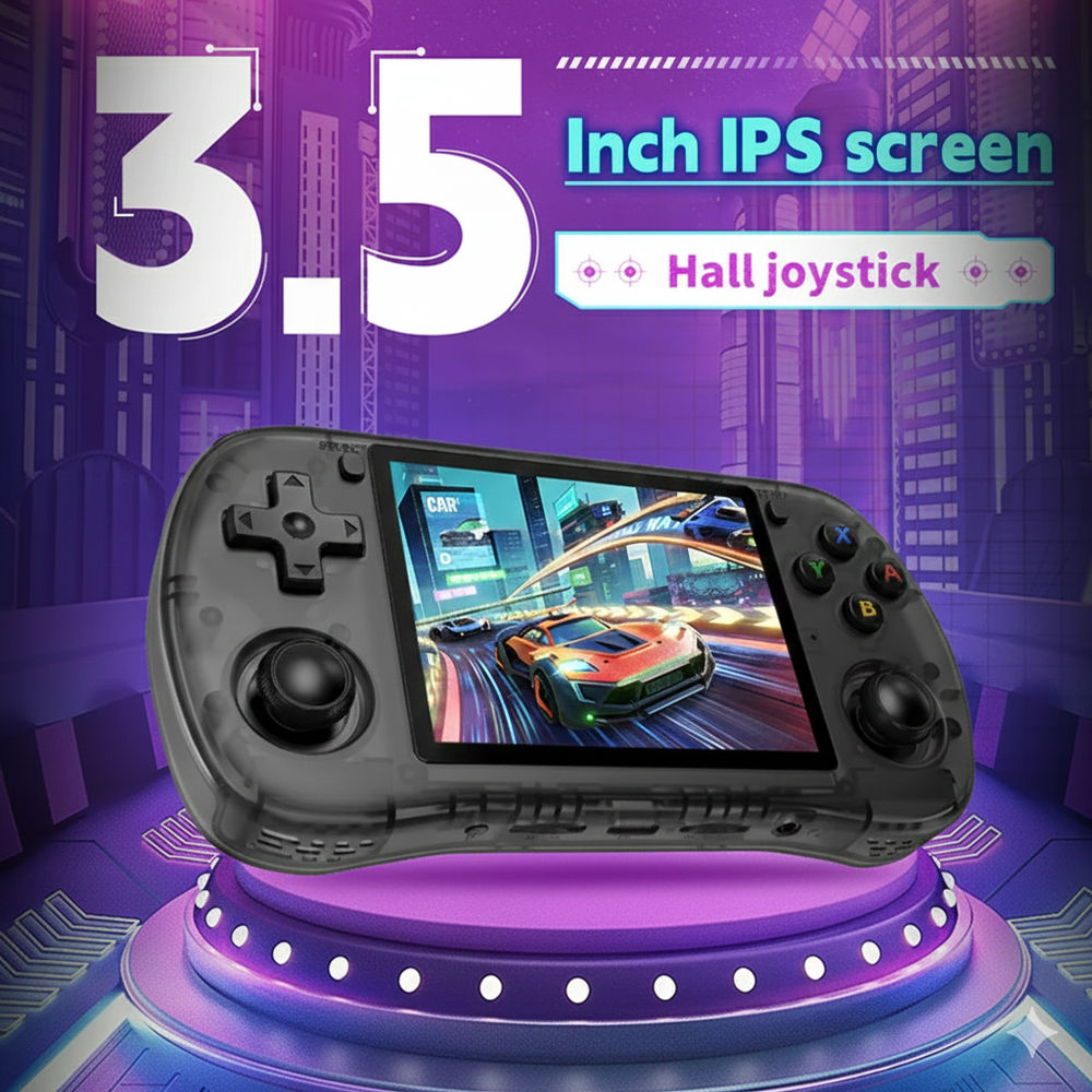 Consola retro Powkiddy X35H 64GB cu jocuri, quad core Cortex-A55 2.0GHz, 1GB RAM, IPS LCD 3.5" 640x480 4:3, acumulator 3000 mAh, bluetooth, neagra, portabila