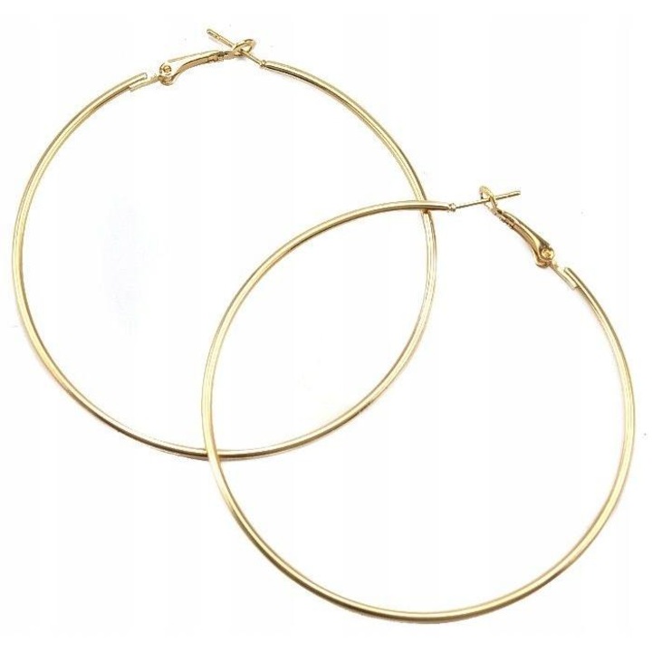 Cercei, Celebriti, Cercuri Aurii, 7 Cm, Clasic, Fara Piatra, Inchidere Cu Stift, Pentru Femei, Nu Contine Nichel, 100% Aur, Cutie Pentru Bijuterii Inclusa