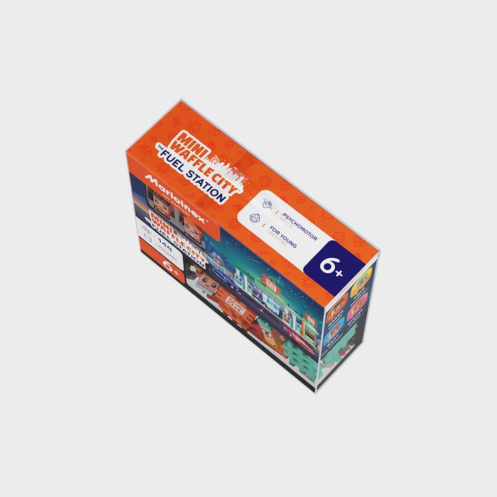 Комплект конструктор Mini Waffle City: Бензиностанция, 148 части, 4 фигурки, многоцветни