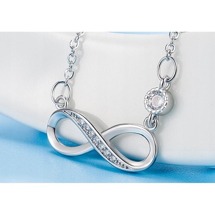 Colier Feminin, Lant Argintiu De Tip Celebrity, Reglare Lungime Pana La 46 Cm, 100% Argint 925, Cu Zirconii, Noua Colectie 2023/2024