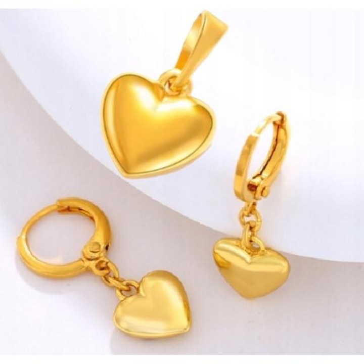 Set De Bijuterii Pentru Femei, Otel Inoxidabil, Cercei Aurii Si Pandantiv In Forma De Inima, Elegant, Pentru Cadou, 2, 6 Cm