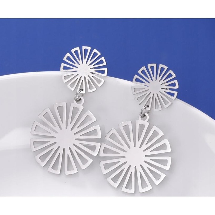 Cercei Dama, Suspendati, Otel Chirurgical, Cercuri Argintii, Lungime 3, 5 Cm, Hipoalergenici, Accesoriu Elegant, Ideal Pentru Cadou