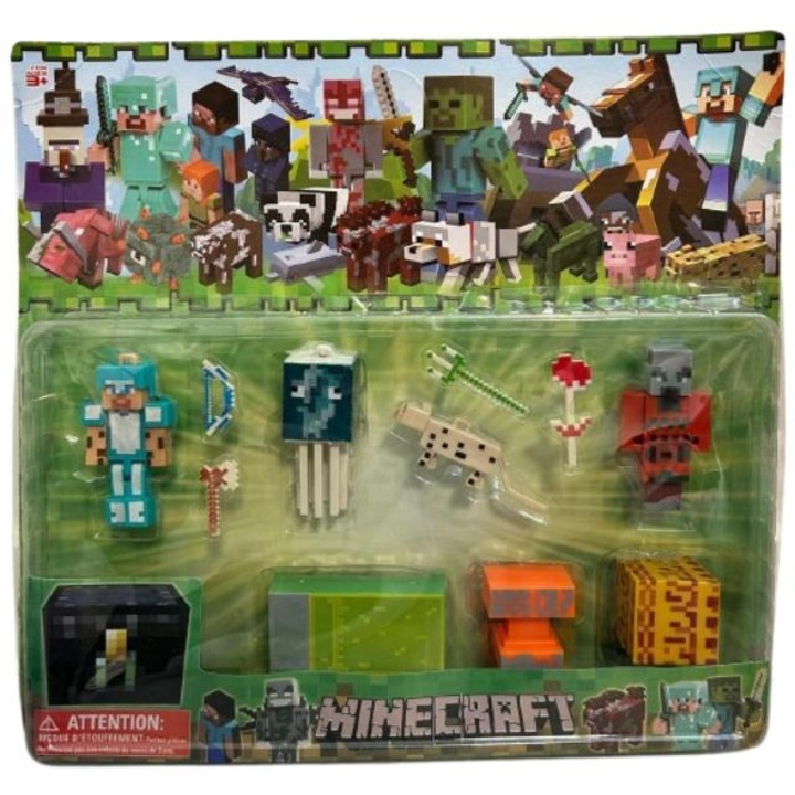 Комплект от 7 фигурки и аксесоари Minecraft, 5-8 см, многоцветни
