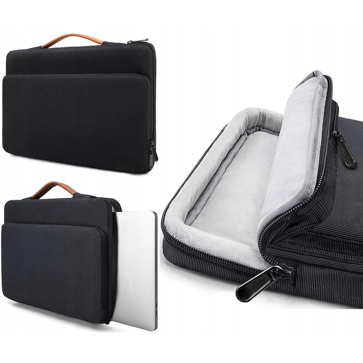 Geanta Laptop, Nylon, Negru, 15-16 Inci, Fermuar, Compartiment Interior, Buzunar Lateral, Rezistent La Umiditate, Amortizare, Dimensiuni: 41 x 30 x 3, 5 cm
