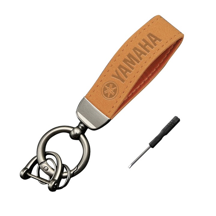 Breloc chei YAMAHA, Fudisenn®, cu Rotire la 360 de Grade, Inel D Anti-Pierdere, 2 Inele Mici O si Surubelnita, Piele si Metal, Pentru Barbati / Femei, Galben