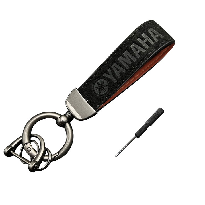 Breloc chei YAMAHA, Fudisenn®, cu Rotire la 360 de Grade, Inel D Anti-Pierdere, 2 Inele Mici O si Surubelnita, Piele si Metal, Pentru Barbati / Femei, Negru