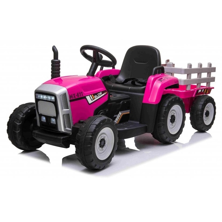 Mamido elektromos traktor pótkocsival T2 rózsaszín 12V7Ah EVA kerekekkel
