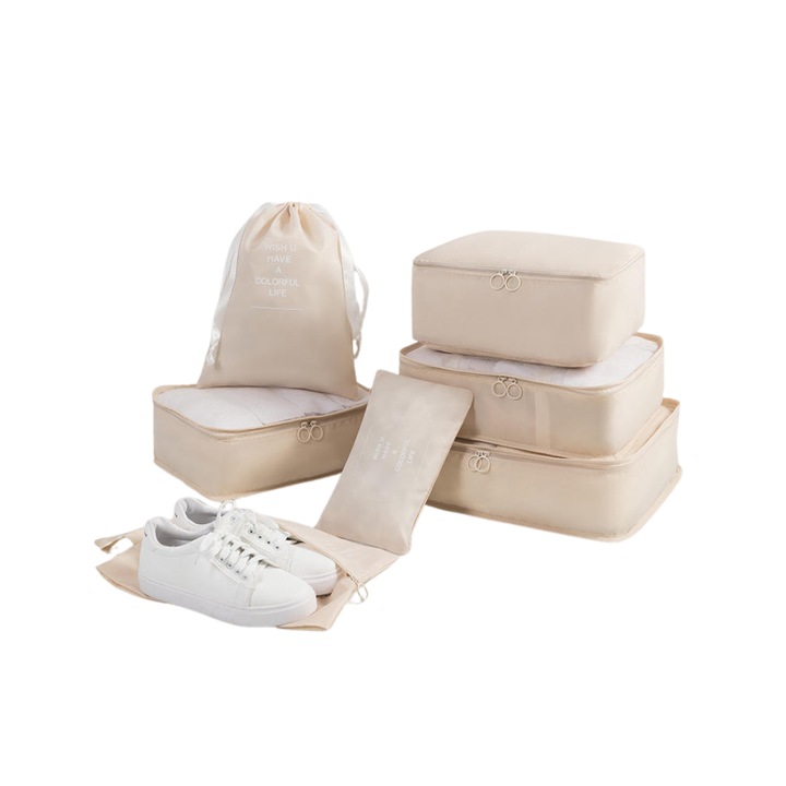 Set 7 compartimente organizare bagaje, Crem