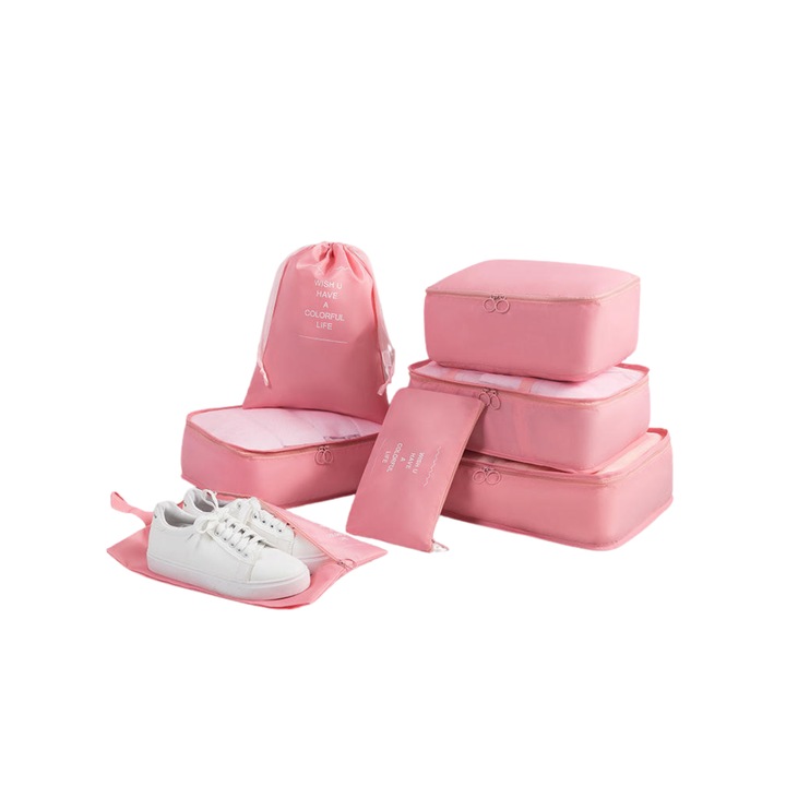 Set 7 compartimente organizare bagaje, Roz