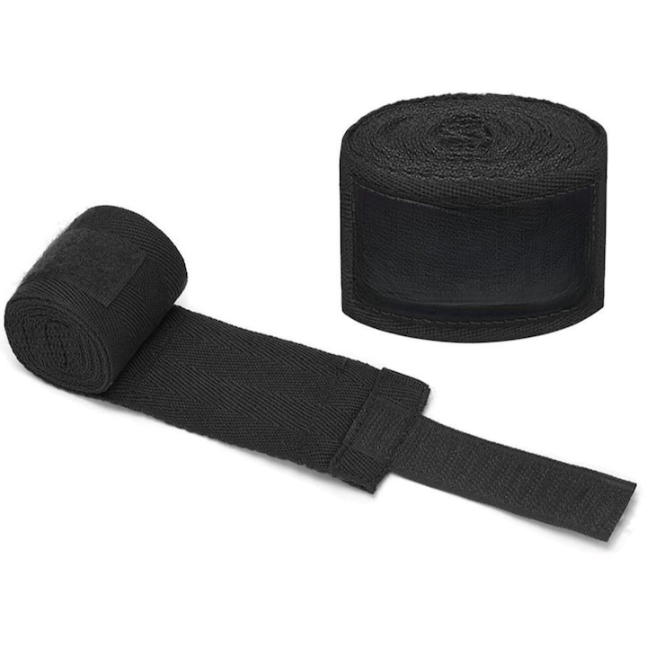 Fase Bandaje de Box, Poliester, confortabil si elastic, durabil, oferind sprijin, Negru, 3.0 m