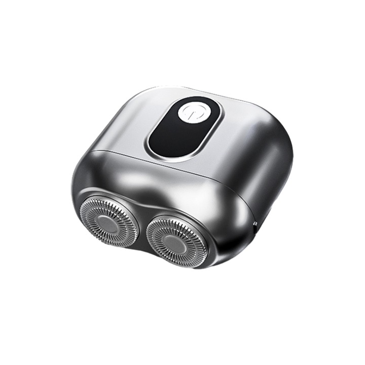 Mini aparat de ras pentru barbati, doua viteze, culoare metalica, 65x62x32.5mm