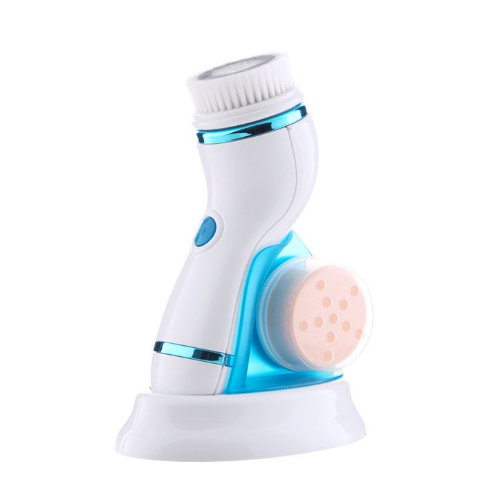 Aparat de curatare faciala, reglare cu 2 viteze, curatare rotativa electrica, ultrasunete, cap de inlocuire multifunctional, alb