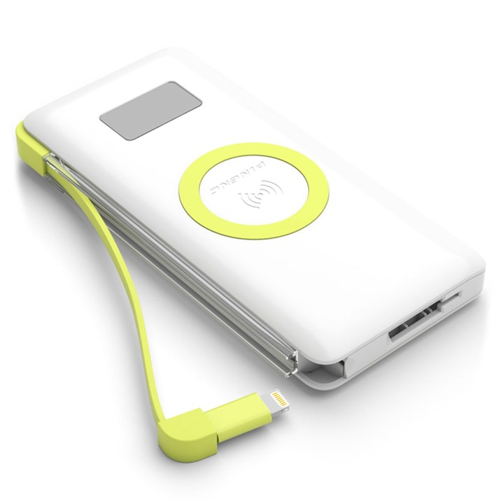 Külső akkumulátor QUICK CHARGE 3.0, 10000 mAh Qi vezeték nélküli töltéssel, LED kijelző, USB QC 3.0 Iphone 8, Iphone X, XS, XR, Samsung telefonokhoz