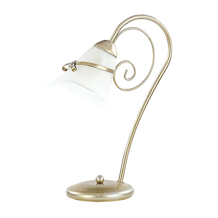 Veioza ESL Kokarda, 1x60W, E14, Metal/Sticla, Auriu/Alb