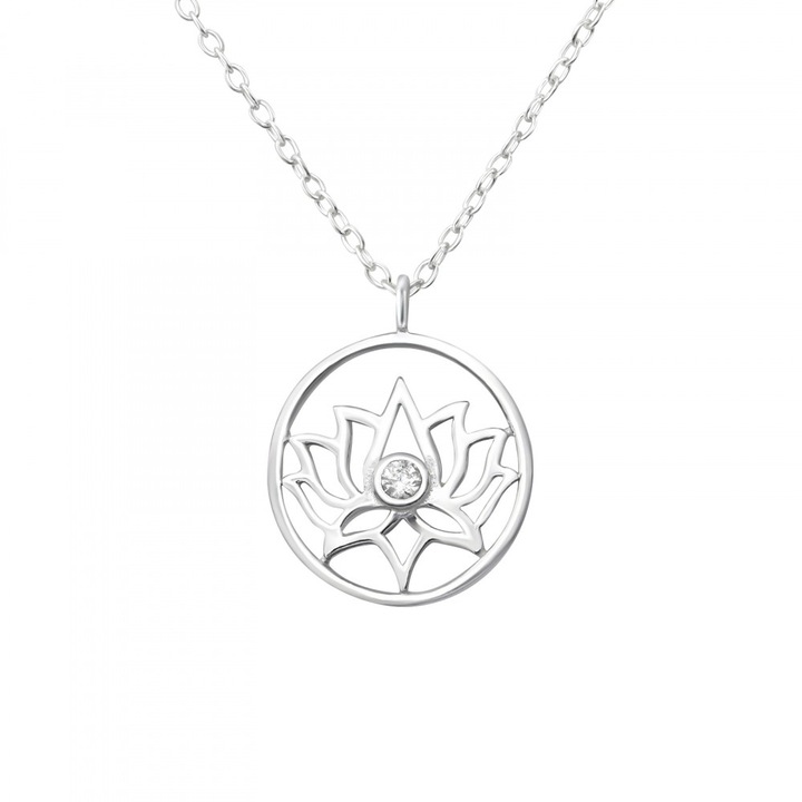 Colier cu pandantiv Lotus Vibe Boutique 23 din argint 925, lant 45 cm, cutie bijuterii, argintiu