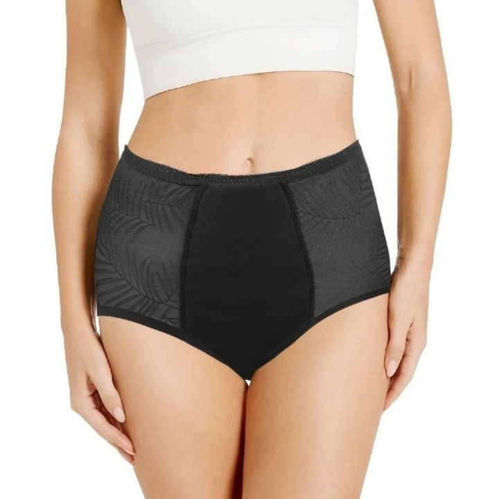 Chiloti Menstruali Reutilizabili, bumbac, Confortabil, Capacitate de absorbtie de pana la 50 ml, cu Talie Inalta, Negru, Marimea L