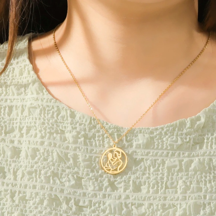 Lant cu Mama si Copilul, Inox, Transparent si Pandantiv, 45 cm, Auriu, Dalimag