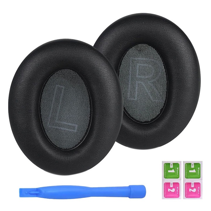 Set 2 bureti pentru casti Anker Soundcore Life Q20i，Q20, Q20+, Spuma moale cu memorie si piele proteica, Negru, KINGTRONG®