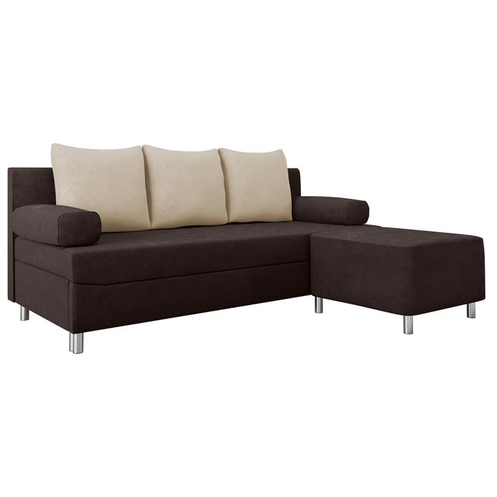 Canapea Don + taburet, MIRJAN24, maro + bej, 80x192x86 cm