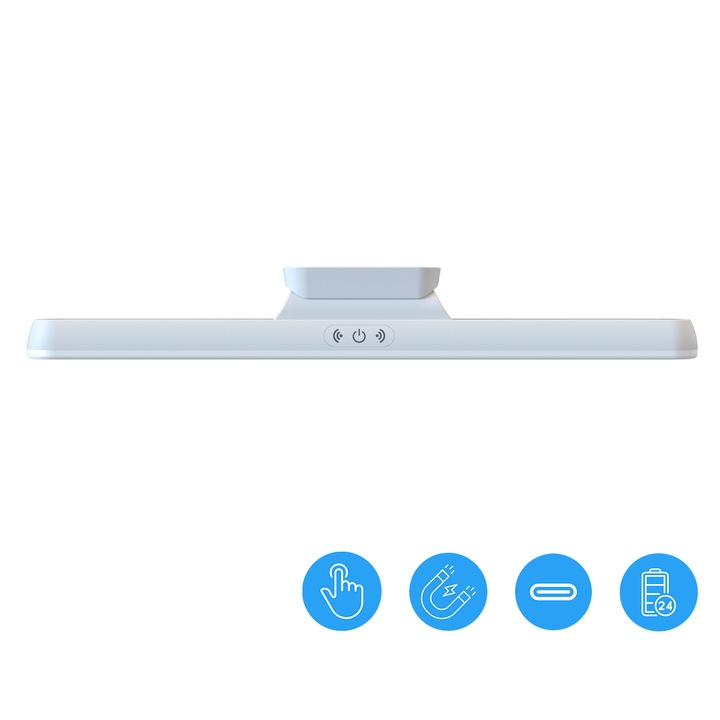 iNext vezeték nélküli LED lámpa, állítható mágneses tartó, 3000-6000K 3 színű fény, 32 cm, állítható fényerő, érintésvezérlés, beépített 3000 mAh-s akkumulátor, konyhához, gardróbszekrényhez, olvasáshoz, fehér