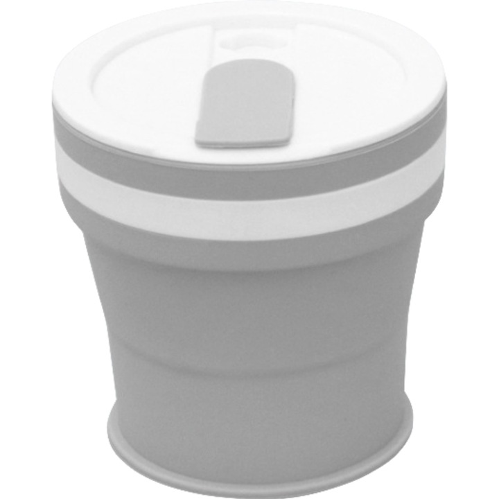 Leski összecsukható pohár, 350 ml, szürke, 9x9.2 cm, szívószállal