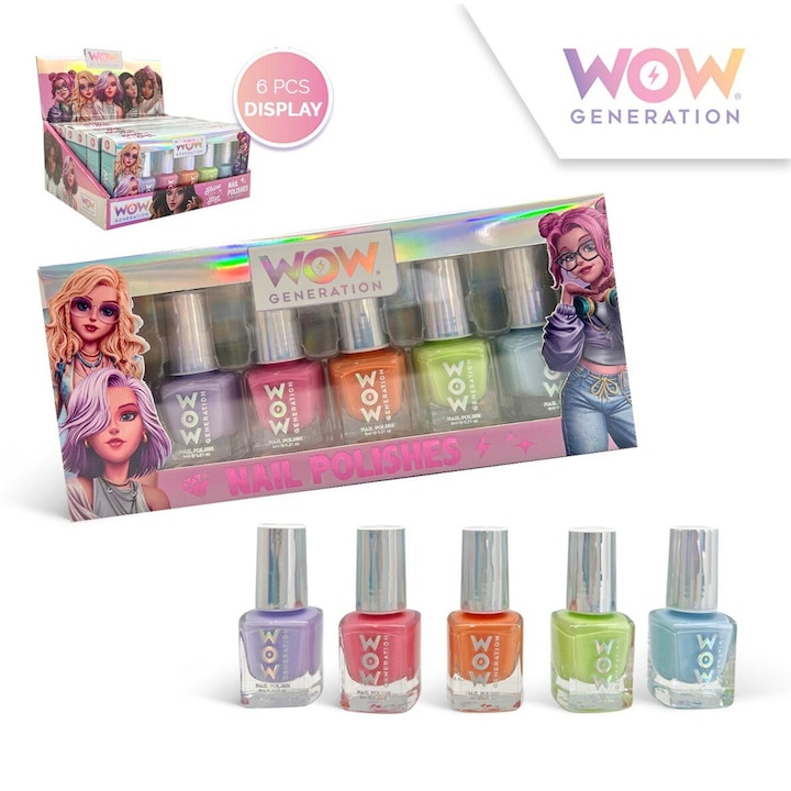 Set 5 lacuri de unghii K's Kids, culori vii, violet, roz, galben, verde, albastru